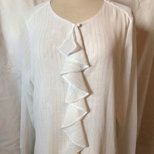 White blouse with metallic gold pinstripe
